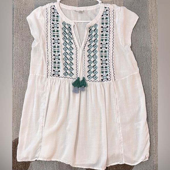 J. Jill Cap Sleeve Embroidered & Beaded Soft Rayon Tunic w Tassel Ties - Picture 3 of 11